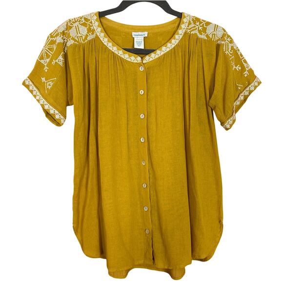 Sundance Blouse Yellow Embroidered Button Shirt Boho Top Cotton Size XS - Picture 2 of 5